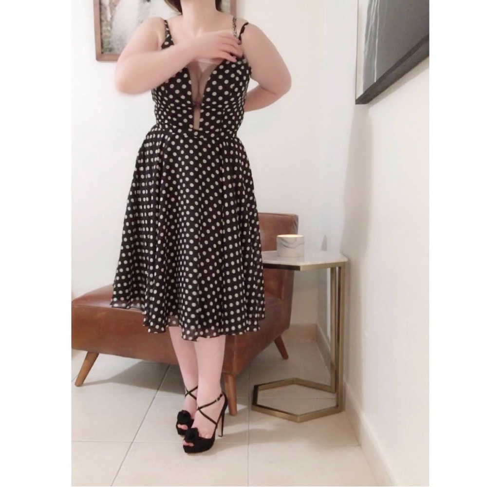 Tatyana Sheila Black & White Polka Dot Vintage Pinup Rockabilly Midi Dress NWOT